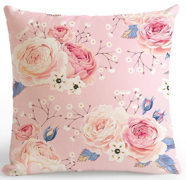 American Style Small Fresh Flower Cushion Pastoral Garden Flowers Bird Garland Leaf Pillow Rose Peony Watercolor For Home Decor-A15-45x45cm Just Cover-JadeMoghul Inc.