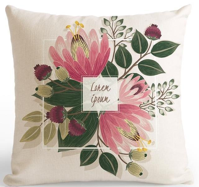 American Style Small Fresh Flower Cushion Pastoral Garden Flowers Bird Garland Leaf Pillow Rose Peony Watercolor For Home Decor-A3-45x45cm Just Cover-JadeMoghul Inc.