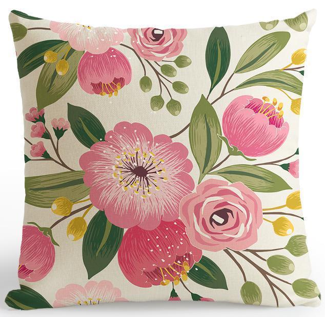 American Style Small Fresh Flower Cushion Pastoral Garden Flowers Bird Garland Leaf Pillow Rose Peony Watercolor For Home Decor-A9-45x45cm Just Cover-JadeMoghul Inc.