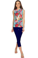 Amour Emily Blue Floral Print Sleeveless Dressy Top - Women-Amour-XS-Blue/Red-JadeMoghul Inc.