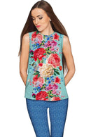 Amour Emily Blue Floral Print Sleeveless Dressy Top - Women-Amour-XS-Blue/Red-JadeMoghul Inc.