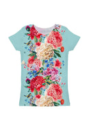 Amour Zoe Blue Floral Print Cute Designer Tee - Girls-Amour-18M/2-Blue/Red-JadeMoghul Inc.
