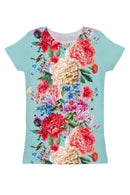 Amour Zoe Blue Floral Print Designer T-Shirt - Women-Amour-XS-Blue/Red-JadeMoghul Inc.