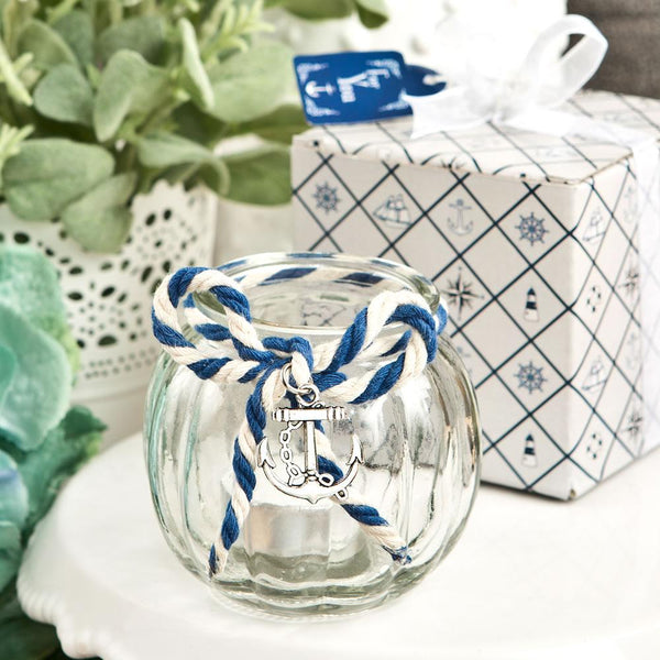 Anchor Nautical Themed clear glass round globe candle holder-Wedding Reception Decorations-JadeMoghul Inc.