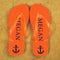 Anchor style Personalised Flip Flops in Orange and Blue