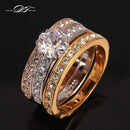 Anti Allergy 3 Rounds Cubic Zirconia Paved Engagement Rings Sets Rose Gold Color Crystal Wedding Jewelry For Women Anel DFR107-5.5-JadeMoghul Inc.