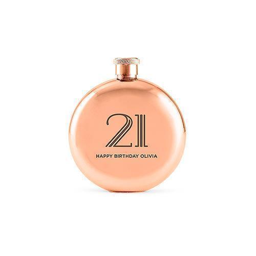 Antique Rose Gold Round 3oz Hip Flask - Ladies or Men's (Pack of 1)-Personalized Gifts For Men-JadeMoghul Inc.