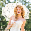 Antiqued Battenburg Lace Parasol Small Ivory (Pack of 1)-Wedding Parasols Umbrellas & Fans-JadeMoghul Inc.