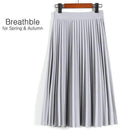 Aonibeier Fashion Women's High Waist Pleated Solid Color Length Elastic Skirt Promotions Lady Black Pink Party Casual Skirts-Light Grey-One Size-JadeMoghul Inc.