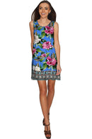 Aquarelle Sanibel Fit & Flare Blue Floral Dress - Women-Aquarelle-XS-Blue/Pink/Green-JadeMoghul Inc.