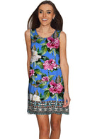 Aquarelle Sanibel Fit & Flare Blue Floral Dress - Women-Aquarelle-XS-Blue/Pink/Green-JadeMoghul Inc.