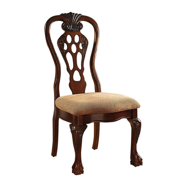 Traditional Fabric Upholstered Wooden Side Chair, Set Of 2, Brown