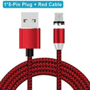 A.S Magnetic Cable for iPhone X 8 7 Charging Wire 2.4A Lightning to USB Cable for iPhone 6 6s 5 5s LED Magnet Charger Cord 1m 2m-China-8 Pin Red Cable-1m-JadeMoghul Inc.