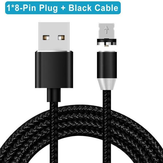 A.S Magnetic Cable for iPhone X 8 7 Charging Wire 2.4A Lightning to USB Cable for iPhone 6 6s 5 5s LED Magnet Charger Cord 1m 2m-Russian Federation-8 Pin Black Cale-1m-JadeMoghul Inc.