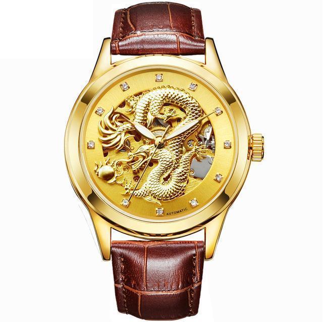 Automatic Mechanical Wristwatch - Stainless Steel Band Men's Watch-Brown gold-JadeMoghul Inc.