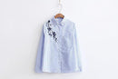 Autumn Floral Embroidery White Long Sleeve Women Blouses Blue Striped Shirt Cotton Casual Women Tops blusas mujer de moda 2018-blue-S-JadeMoghul Inc.