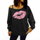 Autumn Hoodies Plus Size Women Sweatshirts Sexy Red Big Lips Printed Off Shoulder Long Sleeve harajuku Pullovers Hoodie 2018-Black and pink lips-S-JadeMoghul Inc.