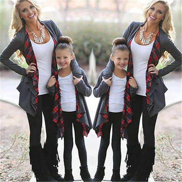 Autumn Long Sleeve Family Outfits Clothing Mother Daughter Cardigan Sweater Outwear Jacket Fasion-Grey-mom S-JadeMoghul Inc.