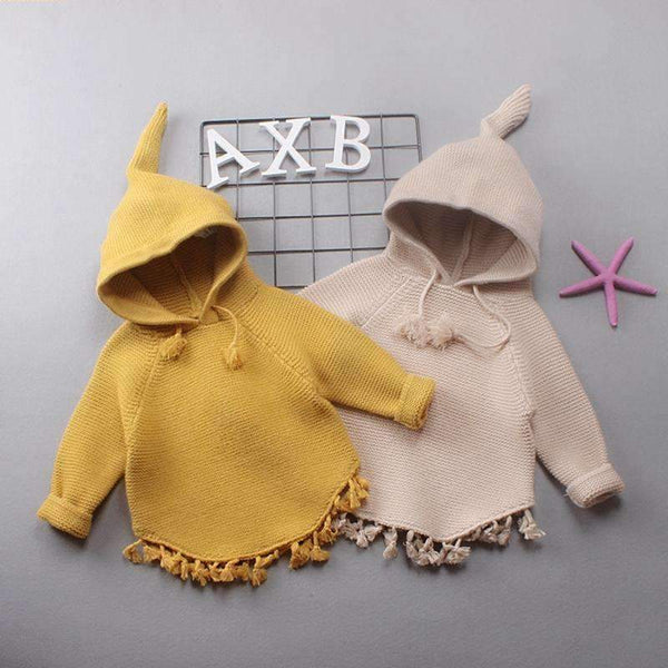 Autumn Winter Baby Girls Long Sleeve Hooded Tassels Knitwear Pullover Sweater Outerwear Kids Coat roupas de bebe-Khaki-6M-JadeMoghul Inc.