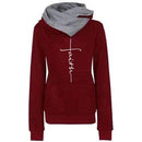 Autumn Winter Hoodies Sweatshirts Women Faith Embroidered Sweatshirt Long Sleeve Pullovers Christmas Casual Warm Hooded Tops AExp