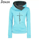Autumn Winter Hoodies Sweatshirts Women Faith Embroidered Sweatshirt Long Sleeve Pullovers Christmas Casual Warm Hooded Tops AExp