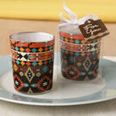 Aztec design glass votive candle holder from fashioncraft-Wedding Reception Decorations-JadeMoghul Inc.