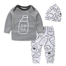 Baby Boy Grey Bodysuits ,White Printed Pant And Hat Set-Grey-24M-JadeMoghul Inc.