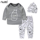 Baby Boy Grey Bodysuits ,White Printed Pant And Hat Set-Grey-24M-JadeMoghul Inc.