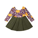 Girl Cotton Pumpkin Print Long Sleeves Halloween Patchwork Dress