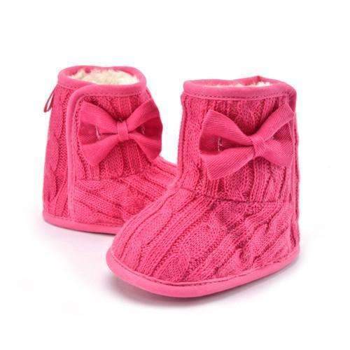 Baby Girl Cable Knit Soft Winter Booties-Rose Red-1-JadeMoghul Inc.