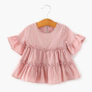 Baby Girl Lotus Leaf Sleeves Shirt Skirt Toddler Pink White Color A-line Baby Girls Dress Solid Princess Baby Girl's Clothing-QZ1007F-9M-JadeMoghul Inc.
