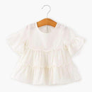 Baby Girl Lotus Leaf Sleeves Shirt Skirt Toddler Pink White Color A-line Baby Girls Dress Solid Princess Baby Girl's Clothing-QZ1007W-9M-JadeMoghul Inc.