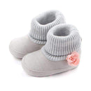 Baby Girl Machine Knit Flower Booties-Grey-1-JadeMoghul Inc.