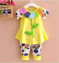Baby Girl Summer Applique Flower Dress And Tights Set-Yellow-12M-JadeMoghul Inc.