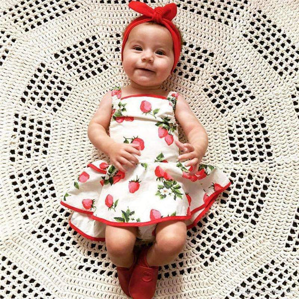 Baby Girls Kids Strawberry Princess Romper Dress Lovely Summer Printing Casual Dress Outfit Clothes For 0-2Y Girls-White-6M-JadeMoghul Inc.