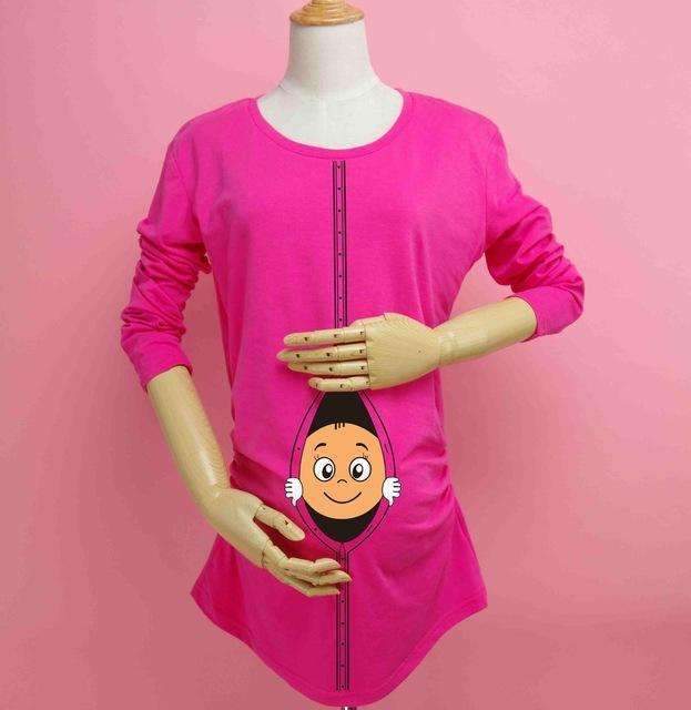 "Baby Peeking Out" Long-sleeve Maternity Shirt-Rose-S-JadeMoghul Inc.