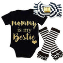 Baby Set Striped Newborn Baby Kids Girls Mommy Is My Bestie Black Headbands+ Rompers+Striped Leg Warmer Outfits Set 0-18 M-4-6 months-JadeMoghul Inc.