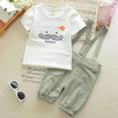 Baby's' Cotton Moustache "Bonjour" Shirt and Overalls-Green-7-9 months-JadeMoghul Inc.