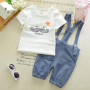 Baby's' Cotton Moustache "Bonjour" Shirt and Overalls-Pink-7-9 months-JadeMoghul Inc.