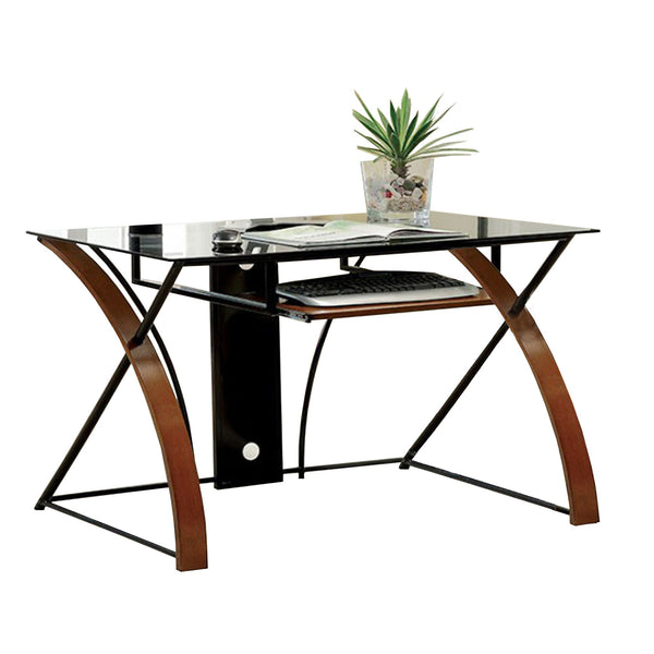 Baden Transitional Style Computer Desk , Oak and Black-Desks and Hutches-Oak, Black-Metal Solid Wood & Others-JadeMoghul Inc.