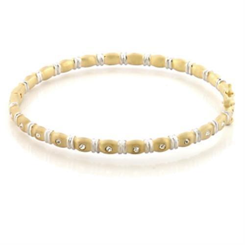 Gold Bangle Bracelet LO331 Matte Gold & Rhodium Brass Bangle with Crystal