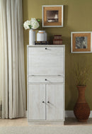 Bar Cabinets Spacious Wooden Wine Cabinet with Drop Down Storage and Double Door Cabinet, White Benzara
