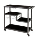 Bar Cart Gunmetal Gray Finish with Black Tempered Glass-Bar Carts-Gray and Black-Gunmetal and Tempered Glass-JadeMoghul Inc.