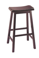 Wooden Bar Height Stools With Saddle Seat, Walnut Brown (Set of 2)