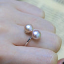 BaroqueOnly DOUBLE Pearls Ring Silver Interlaced Rings Freshwater Pearl Wedding Ring 925 Sterling Silver Jewelry for Women Gift-Resizable-Light-purple-JadeMoghul Inc.