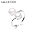 BaroqueOnly DOUBLE Pearls Ring Silver Interlaced Rings Freshwater Pearl Wedding Ring 925 Sterling Silver Jewelry for Women Gift-Resizable-Pink-JadeMoghul Inc.