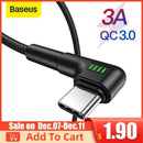 Baseus USB Type C Cable for Xiaomi Redmi Note 9s 8 Pro Quick Charge 3.0 USB C Cable Fast Charging for Samsung S20 Type C Cable AExp