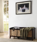 Baskets Rectangular Wooden Bench with Storage Basket, Brown Benzara