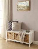 Baskets Rectangular Wooden Bench with Storage Basket, White Benzara