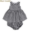 Bear Leader Baby Girls Dress 2016 New Casual Plaid Sleeveless Turn-down Collar Princess Dress + Plaid shorts 2pcs Clothing Sets-Dark Grey-6M-JadeMoghul Inc.